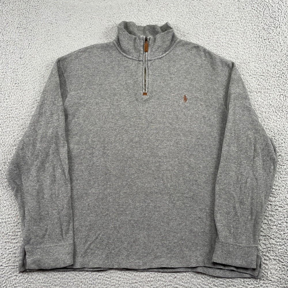 Polo Ralph Lauren Pullover Mens XL Gray 1/4 Zip Cotton Knit Sweater Pony Logo